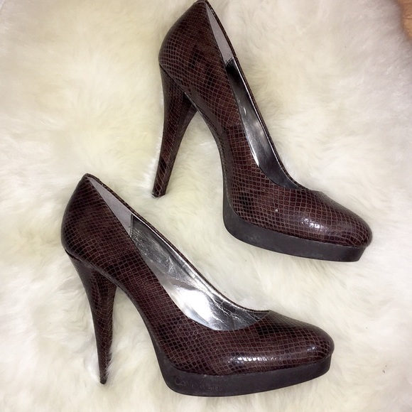 Calvin Klein Shoes - Calvin Klein Faux Brown Snakeskin Pumps